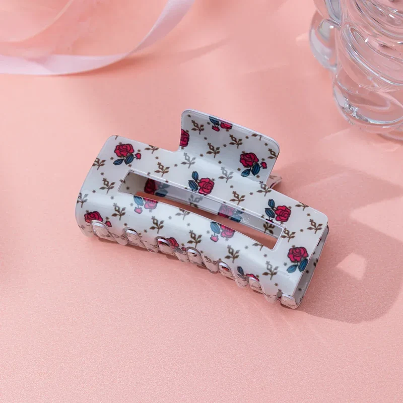 Valentine's Day Romantic Pink And Red Heart Grab Plastic Clip Large Square Hair Claw Back Updo Shark Clip Gifts For Grilfriend