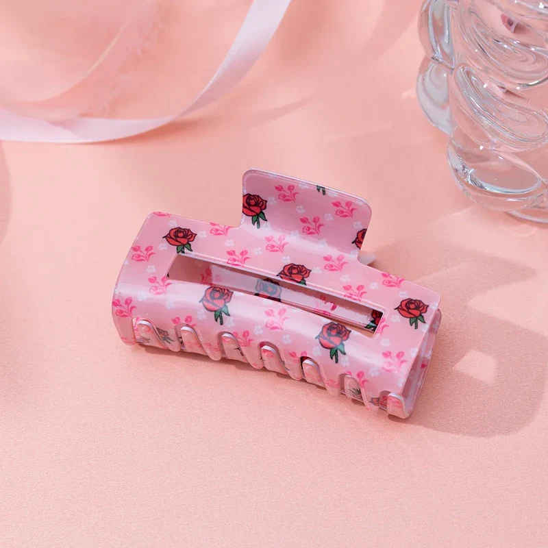 Valentine's Day Romantic Pink And Red Heart Grab Plastic Clip Large Square Hair Claw Back Updo Shark Clip Gifts For Grilfriend