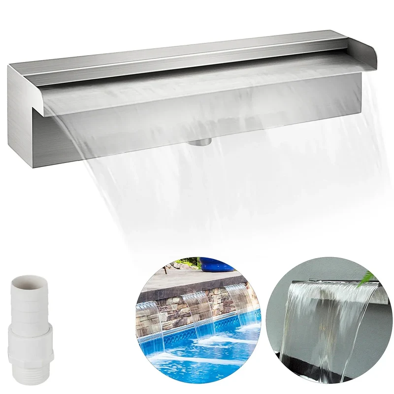 SucceBuy Waterfall Pool Fountain Stainless Steel Pipe Connector Spillway Garden Outdoor Pond Rectangular Swimming Pool Fountain