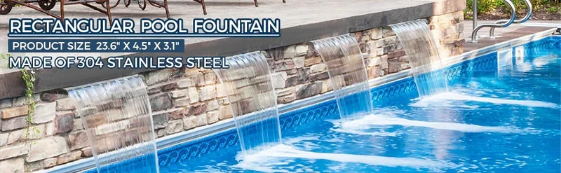 SucceBuy Waterfall Pool Fountain Stainless Steel Pipe Connector Spillway Garden Outdoor Pond Rectangular Swimming Pool Fountain
