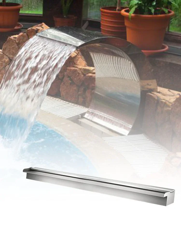 SucceBuy Waterfall Pool Fountain Stainless Steel Pipe Connector Spillway Garden Outdoor Pond Rectangular Swimming Pool Fountain