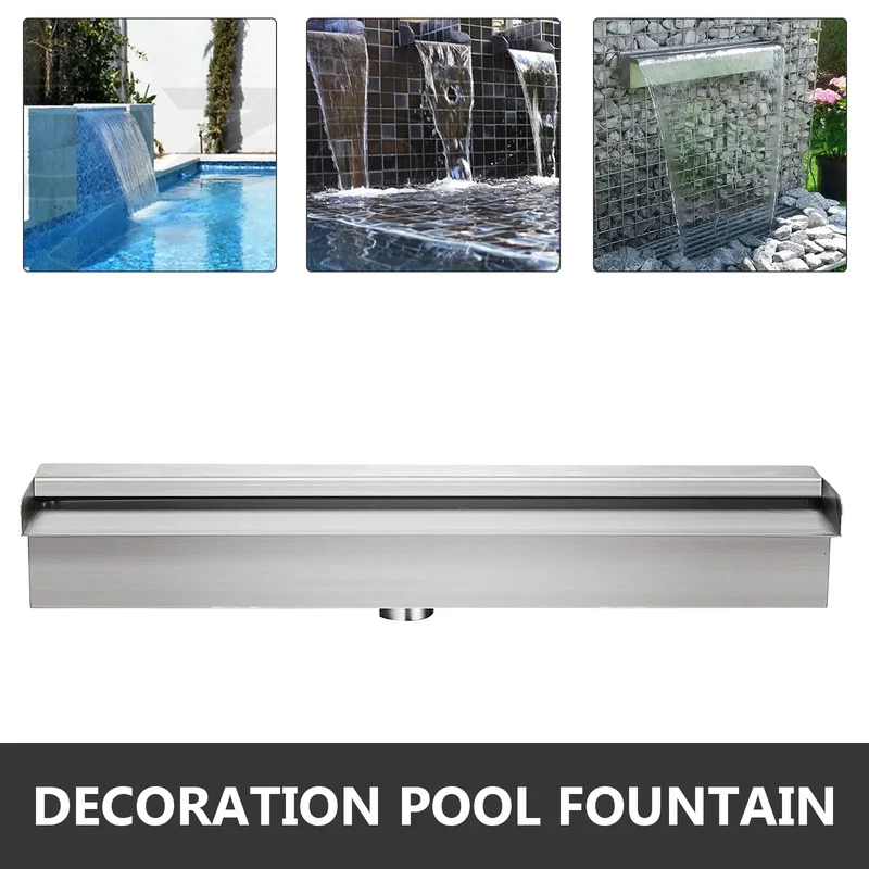 SucceBuy Waterfall Pool Fountain Stainless Steel Pipe Connector Spillway Garden Outdoor Pond Rectangular Swimming Pool Fountain