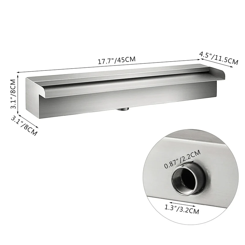 SucceBuy Waterfall Pool Fountain Stainless Steel Pipe Connector Spillway Garden Outdoor Pond Rectangular Swimming Pool Fountain