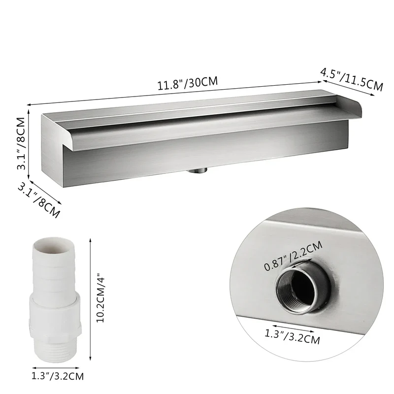 SucceBuy Waterfall Pool Fountain Stainless Steel Pipe Connector Spillway Garden Outdoor Pond Rectangular Swimming Pool Fountain