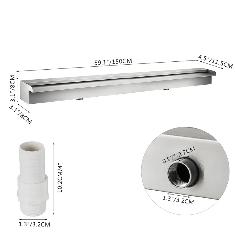 SucceBuy Waterfall Pool Fountain Stainless Steel Pipe Connector Spillway Garden Outdoor Pond Rectangular Swimming Pool Fountain