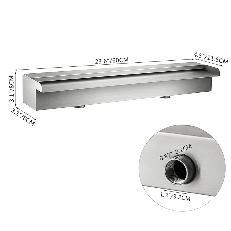 SucceBuy Waterfall Pool Fountain Stainless Steel Pipe Connector Spillway Garden Outdoor Pond Rectangular Swimming Pool Fountain