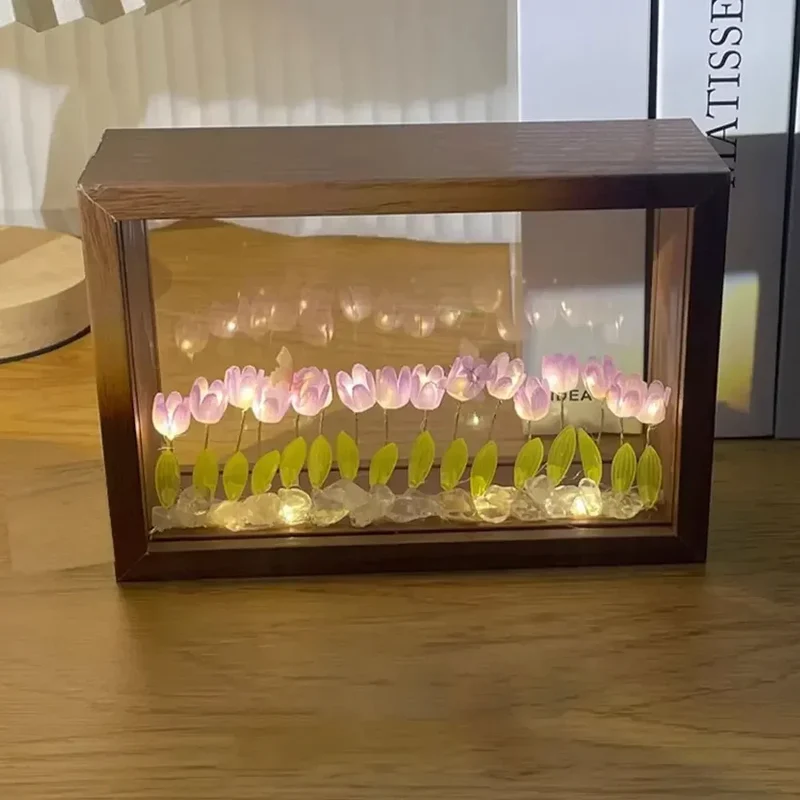 DIY Wooden Photo Frame Tulip Flower Sea Home Decoration Ornaments Atmosphere Lights Valentine's Day Mother's Day Birthday Gifts