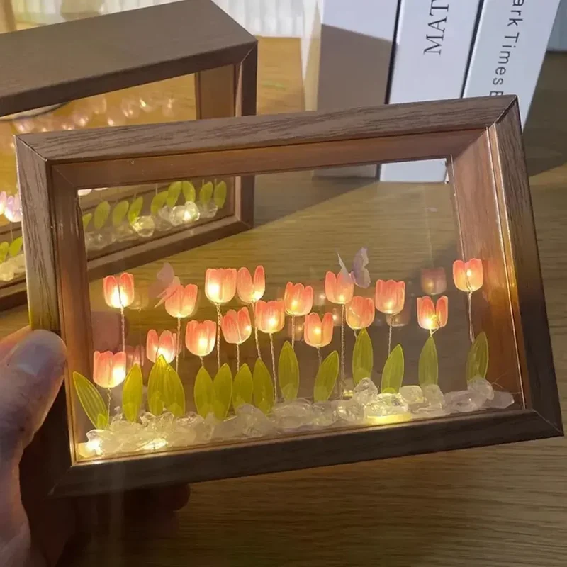 DIY Wooden Photo Frame Tulip Flower Sea Home Decoration Ornaments Atmosphere Lights Valentine's Day Mother's Day Birthday Gifts