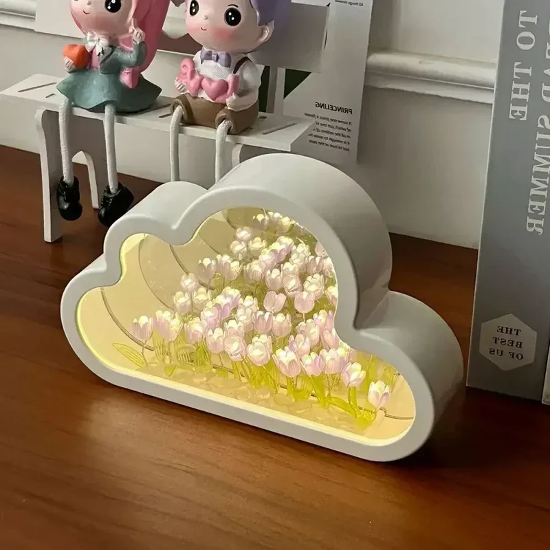 DIY Wooden Photo Frame Tulip Flower Sea Home Decoration Ornaments Atmosphere Lights Valentine's Day Mother's Day Birthday Gifts