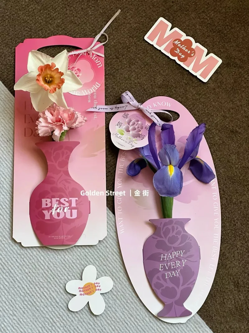 10Pcs Mother's Day Flower Box Creative Vase Shape Single Bouquet Flower Arrangement Handbag Valentine's Day Wedding Gifts Decor