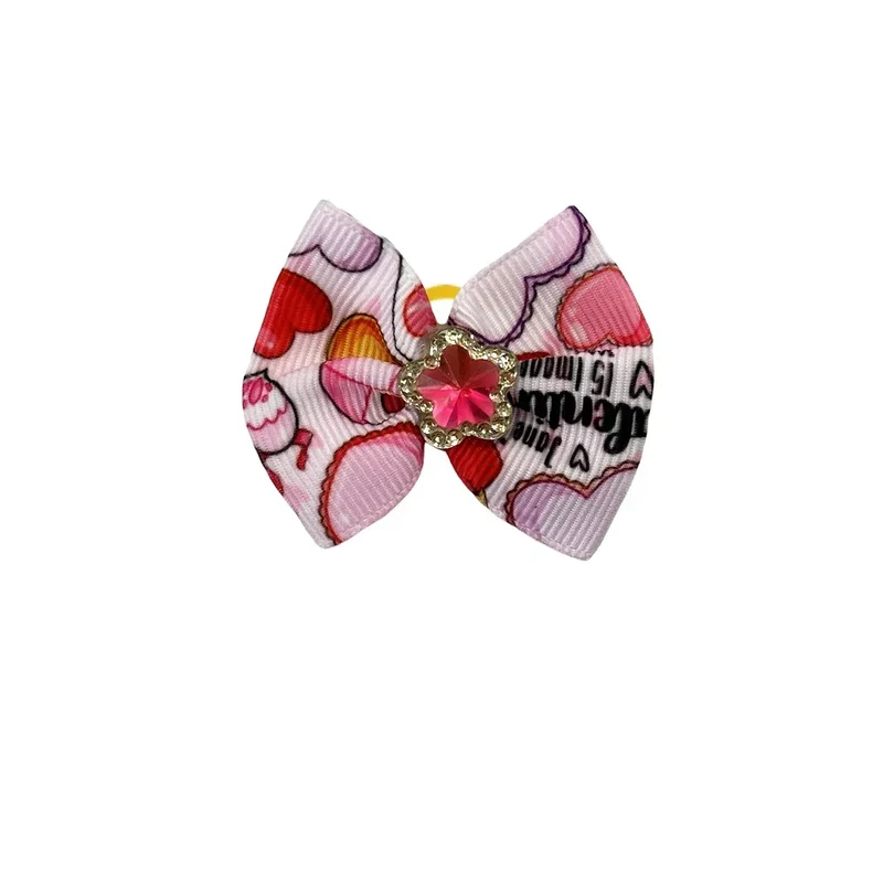 50/100pc Valentine's Day Dog Hair Accessories Diamond Dog Hair Bows Pink Love Style Pet Dog Ribbon Bow Rubber Bands Dog Supplies