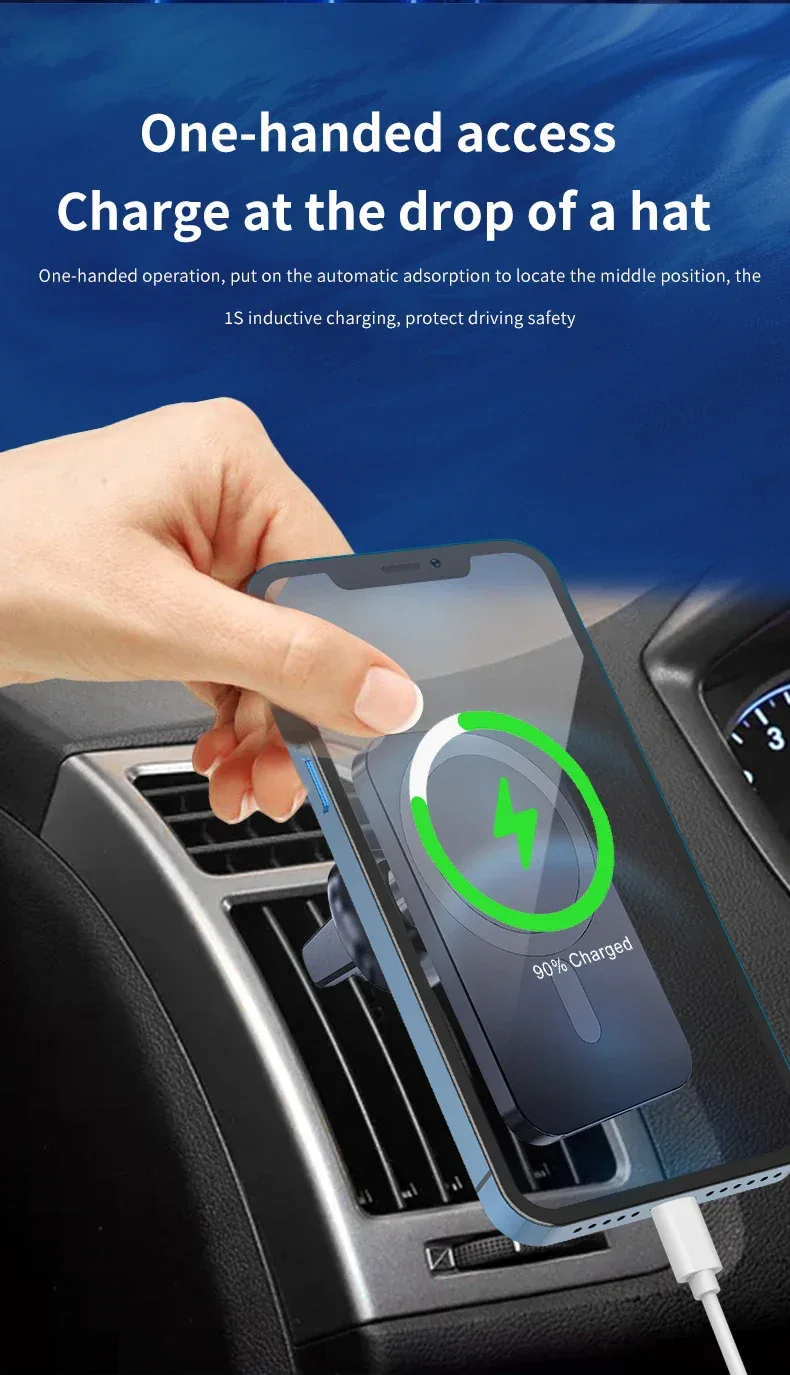 30W Magnetic Car Wireless Charger For iPhone 15 14 13 12 Pro Max Mini Macsafe Car Phone Holder Stand Mount Fast Charging Station