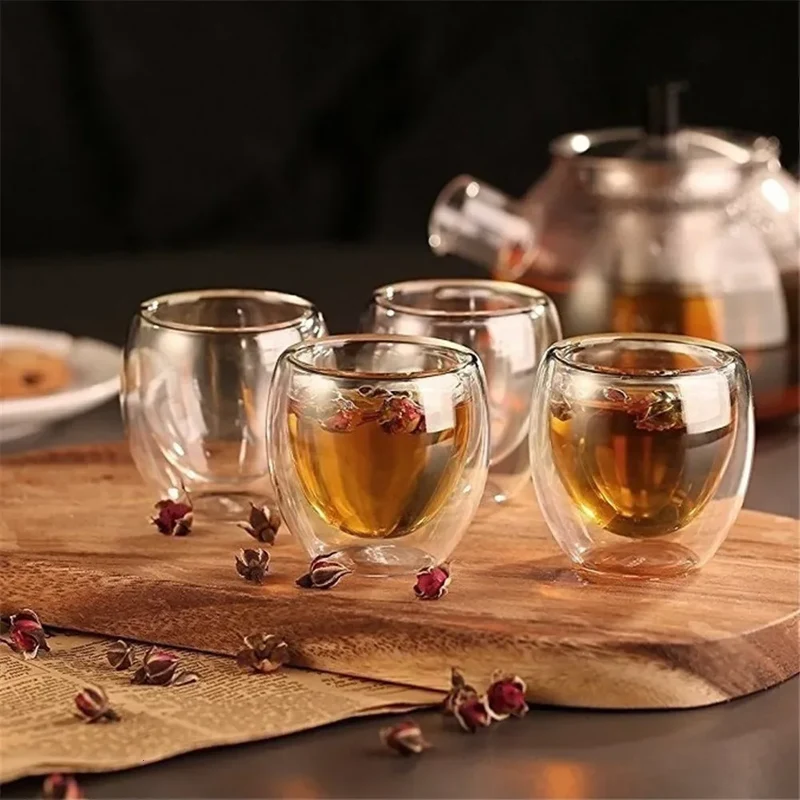 Double Wall Glass Cup Heat Insulation Transparent Handmade Tea Drink Cups MINI Whisky glasses Espresso Coffee Mug