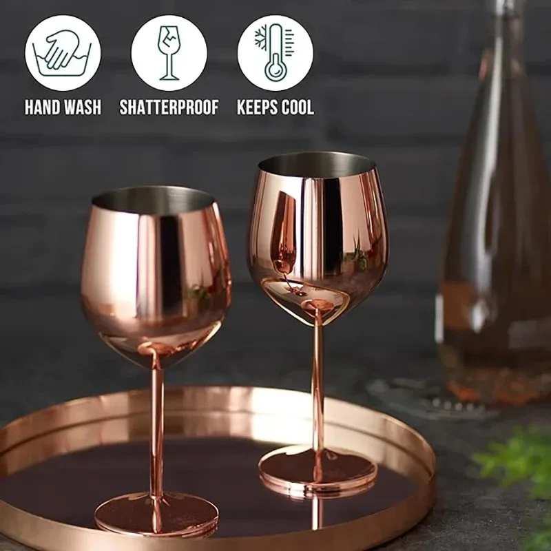 500ml Stainless Steel Wine Glass Goblet 304 Rose Gold Silver Gold Color, Durable Metal Cup for Red Wine Champagne Bar Party