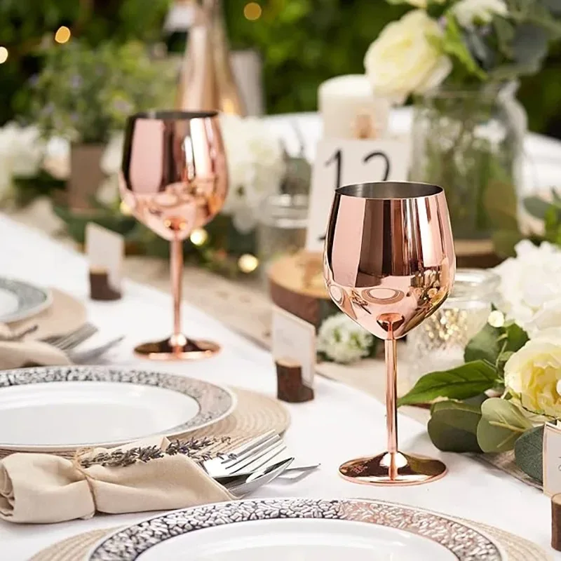 500ml Stainless Steel Wine Glass Goblet 304 Rose Gold Silver Gold Color, Durable Metal Cup for Red Wine Champagne Bar Party