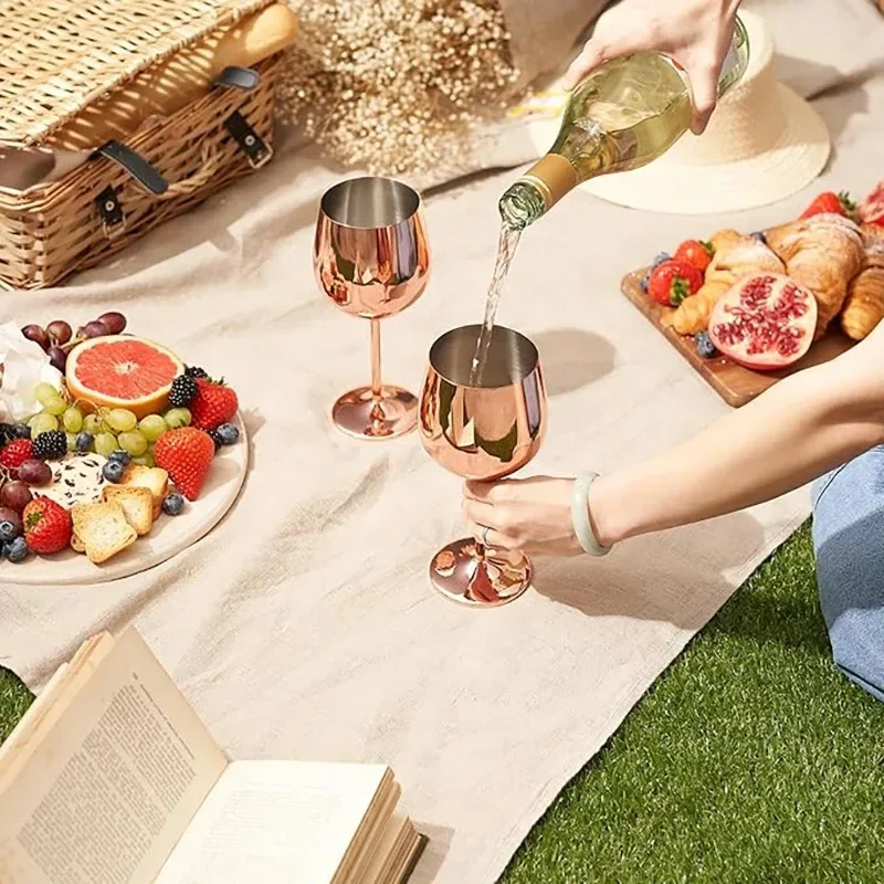 500ml Stainless Steel Wine Glass Goblet 304 Rose Gold Silver Gold Color, Durable Metal Cup for Red Wine Champagne Bar Party