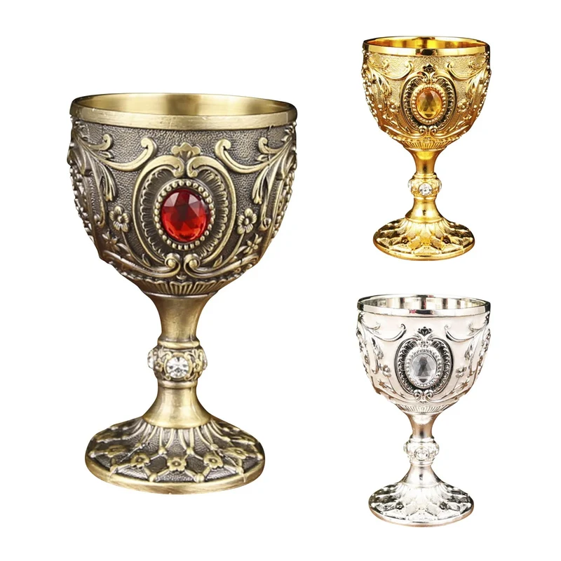 Delicate Drink Cup Retro Metal Diamond-encrusted Wine Glass European Style Whiskey Glass Anti-break Chalice Gift