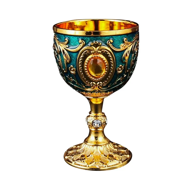 Delicate Drink Cup Retro Metal Diamond-encrusted Wine Glass European Style Whiskey Glass Anti-break Chalice Gift