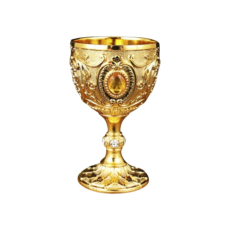 Delicate Drink Cup Retro Metal Diamond-encrusted Wine Glass European Style Whiskey Glass Anti-break Chalice Gift