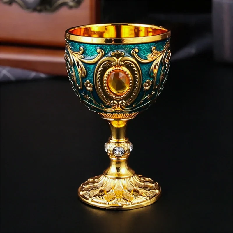 Delicate Drink Cup Retro Metal Diamond-encrusted Wine Glass European Style Whiskey Glass Anti-break Chalice Gift