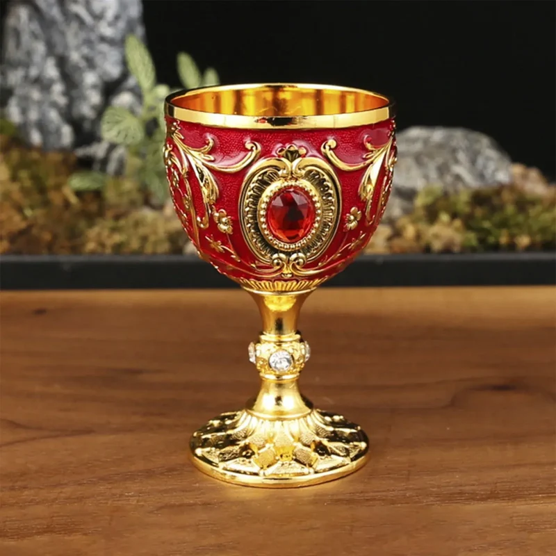 Delicate Drink Cup Retro Metal Diamond-encrusted Wine Glass European Style Whiskey Glass Anti-break Chalice Gift