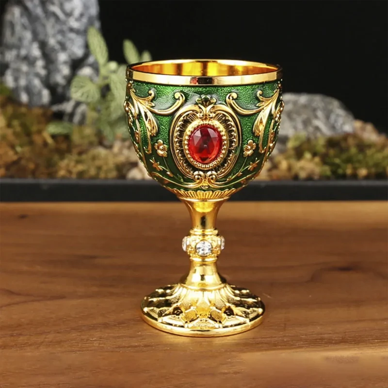 Delicate Drink Cup Retro Metal Diamond-encrusted Wine Glass European Style Whiskey Glass Anti-break Chalice Gift