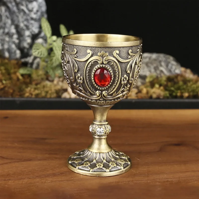 Delicate Drink Cup Retro Metal Diamond-encrusted Wine Glass European Style Whiskey Glass Anti-break Chalice Gift