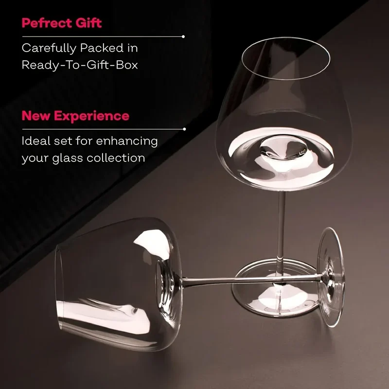 2 piece elegant hand-blown wine glasses - lead-free crystal, perfect for weddings, anniversaries and birthdays