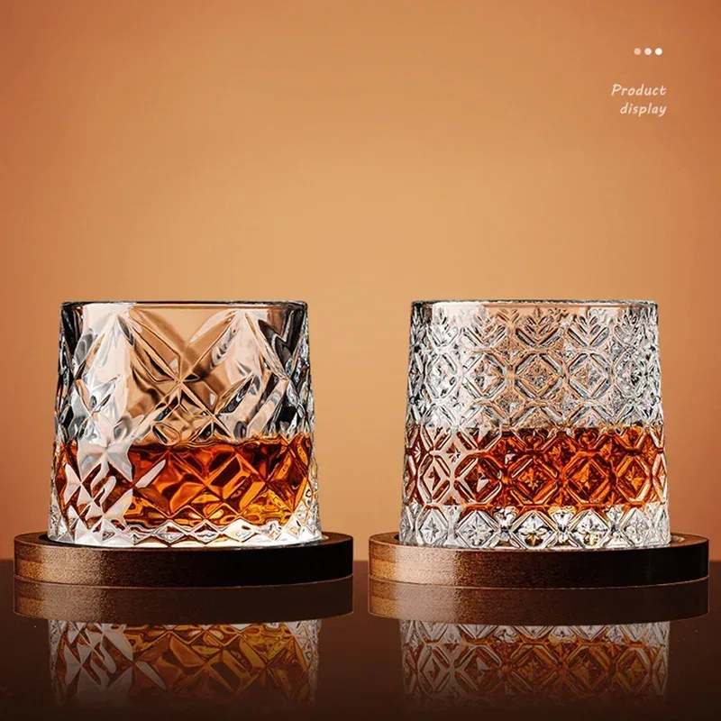 Tumbler Whiskey Glass with Base Crystal Whiskey Glasses Rotating Spinning Wine Brandy Glass Cup Drinkware for Bar Home