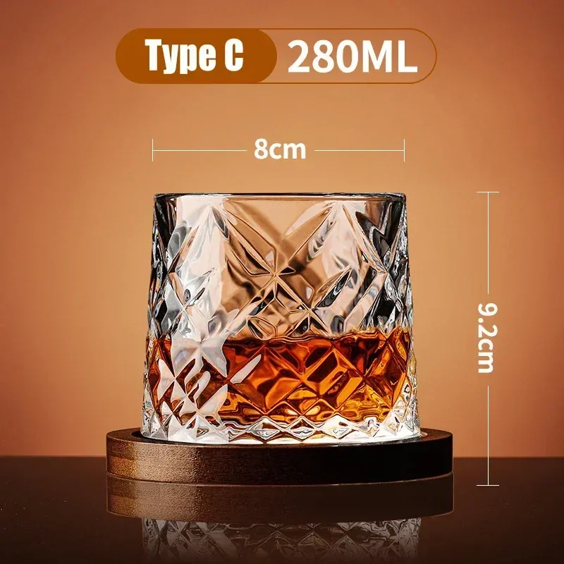 Tumbler Whiskey Glass with Base Crystal Whiskey Glasses Rotating Spinning Wine Brandy Glass Cup Drinkware for Bar Home