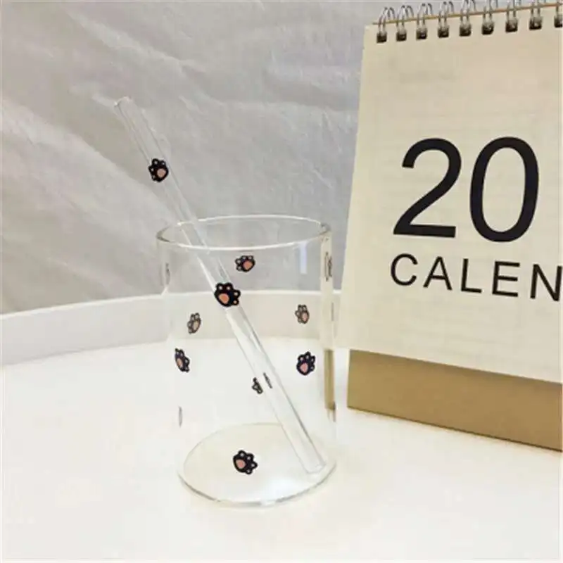 300 ML High Borosilicate Nana Cute Strawberry Water Milk Drinking Glasses Cup with Straw Upgrade Thickened Version Gift