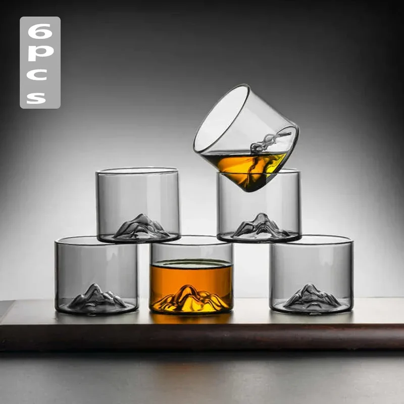 5 Oz 3D Guanshan Whiskey Glass Set Transparent Crystal Cup Suitable for Drinking Whiskey Cognac Cocktail Ice Wine Glass