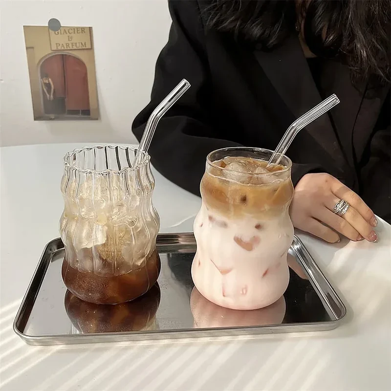 1pc Glass Cup 530ml Water Glasses Stripe Mug Heat-resistant Tumbler Drinkware Perfect For Tea Juice Milk Coffee For Party