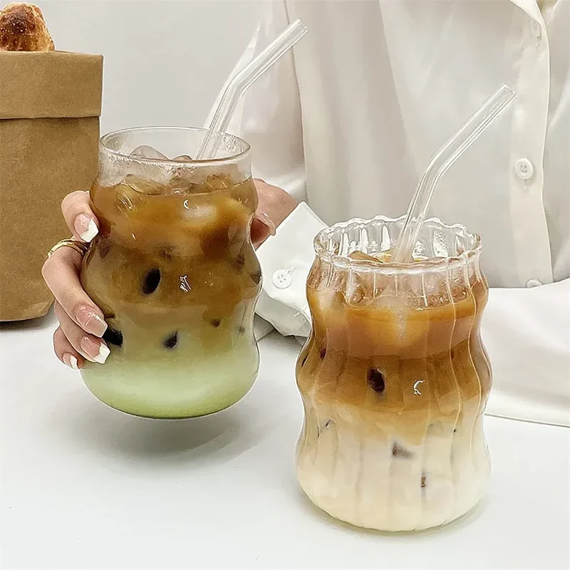 1pc Glass Cup 530ml Water Glasses Stripe Mug Heat-resistant Tumbler Drinkware Perfect For Tea Juice Milk Coffee For Party