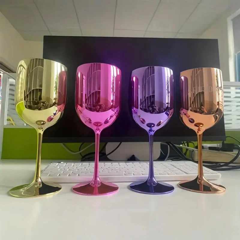 4pcs 480ml Plating Electroplated Shiny 16Oz Plastic Red Wine Glasses Plastic Champagne Flutes Cup Goblet For Party Wedding