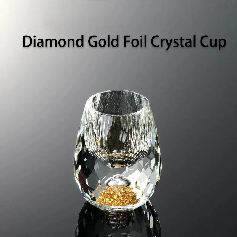 1/2/4/6pcs Luxury Crystal Glass Vodka Sake Shochu Bar Liqueur Gold Foil Glass Tea Cup Gift Hard Liquor Wine Glasses 15ml