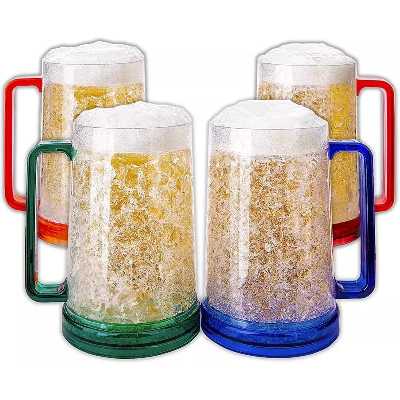 Double Wall Gel Frosty Freezer Ice Mugs Beer Mug with Handles Transparent Whiskey Glasses for Bar Outdoor Drinking Glasses