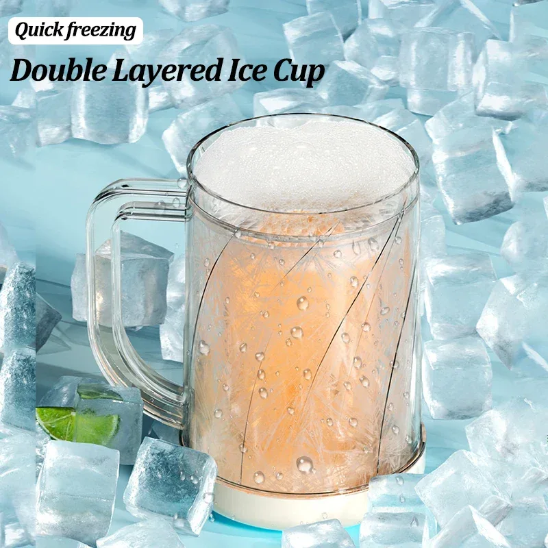 Double Wall Gel Frosty Freezer Ice Mugs Beer Mug with Handles Transparent Whiskey Glasses for Bar Outdoor Drinking Glasses
