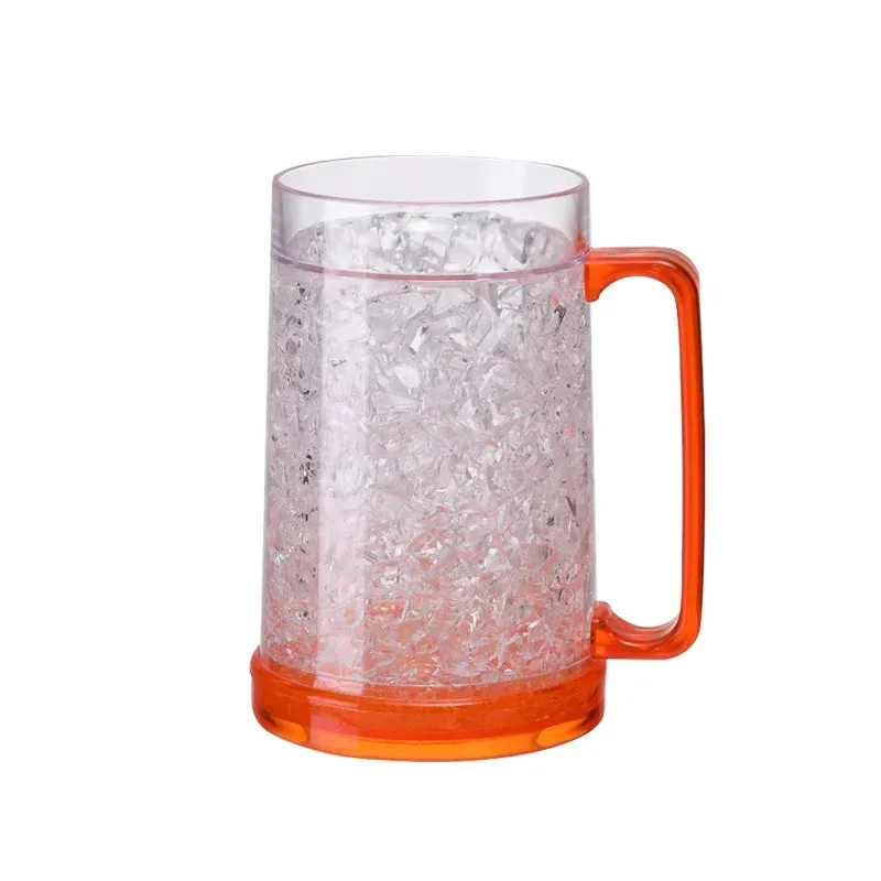 Double Wall Gel Frosty Freezer Ice Mugs Beer Mug with Handles Transparent Whiskey Glasses for Bar Outdoor Drinking Glasses