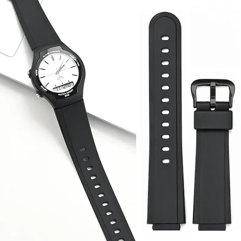 Resin Strap for Casio AW-90H Sport Waterproof Stainless Steel Buckle Men's Rubber Replace Band Bracelet Watch Accessories