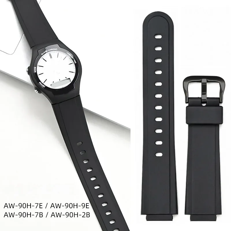 Resin Strap for Casio AW-90H Sport Waterproof Stainless Steel Buckle Men's Rubber Replace Band Bracelet Watch Accessories