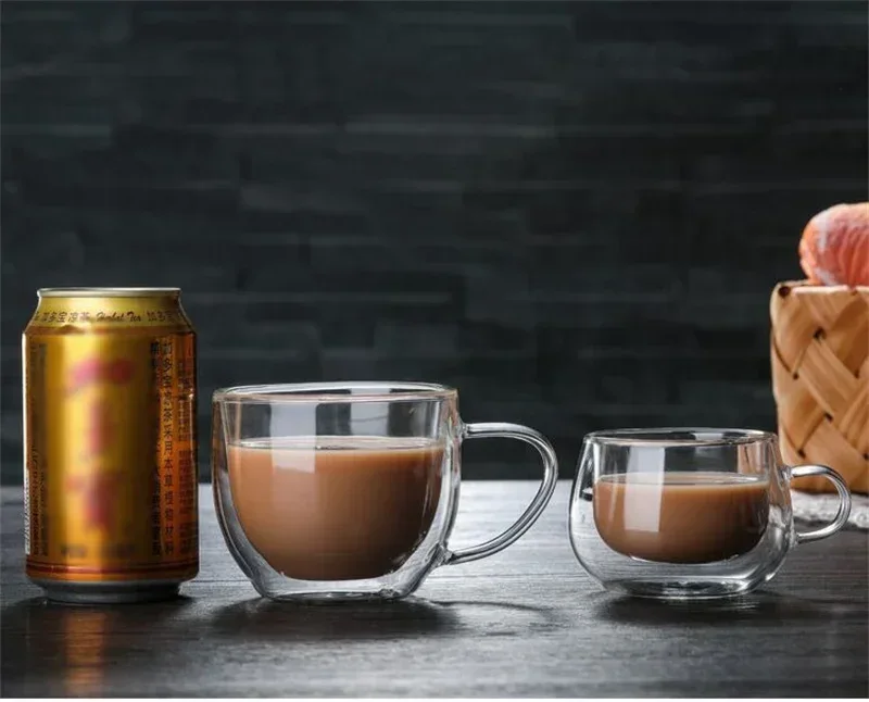 150-350ml Heat Resistant High Borosilicate Glass Mug Double Wall Glass Coffee Cup with Handle Milk Water Cup Clear Cups Gift