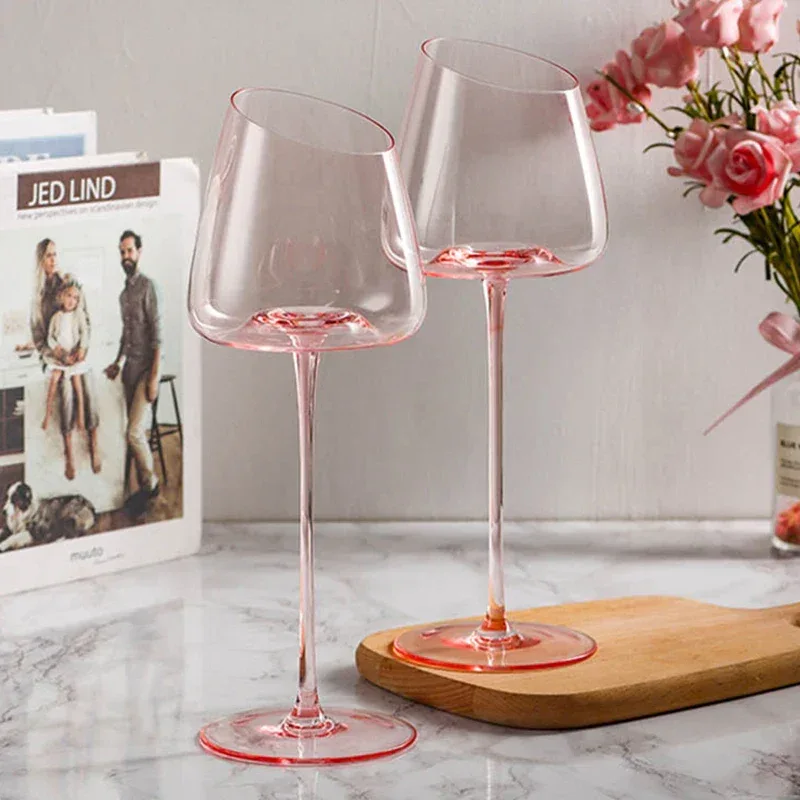 French Pink Flamingo Red Wine Glasses Set Crystal Glass Goblet Creative Inclined Mouth Concave Bottom Champagne Wine Cup Blue
