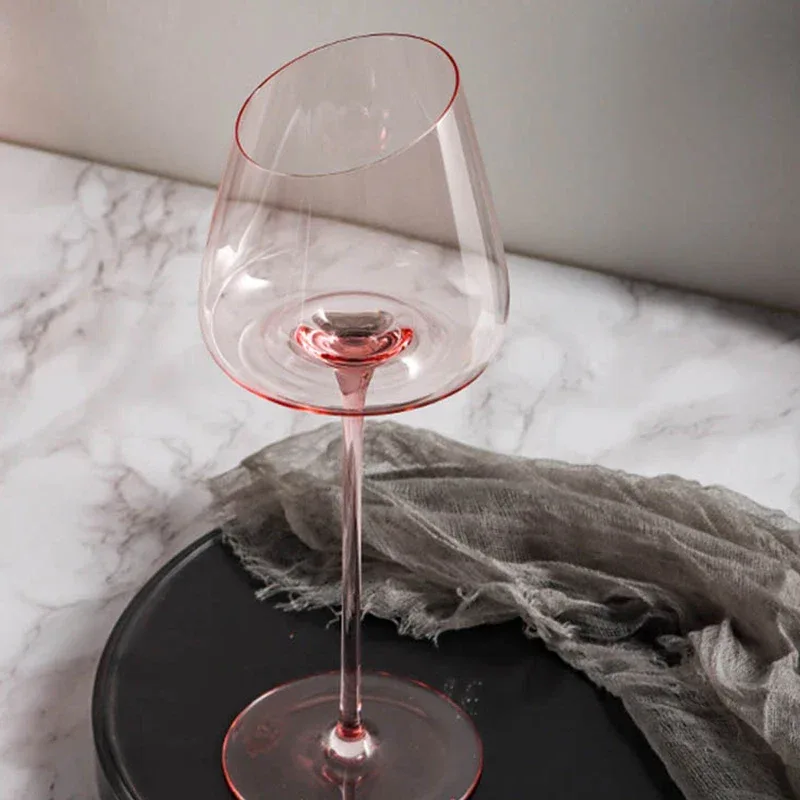 French Pink Flamingo Red Wine Glasses Set Crystal Glass Goblet Creative Inclined Mouth Concave Bottom Champagne Wine Cup Blue