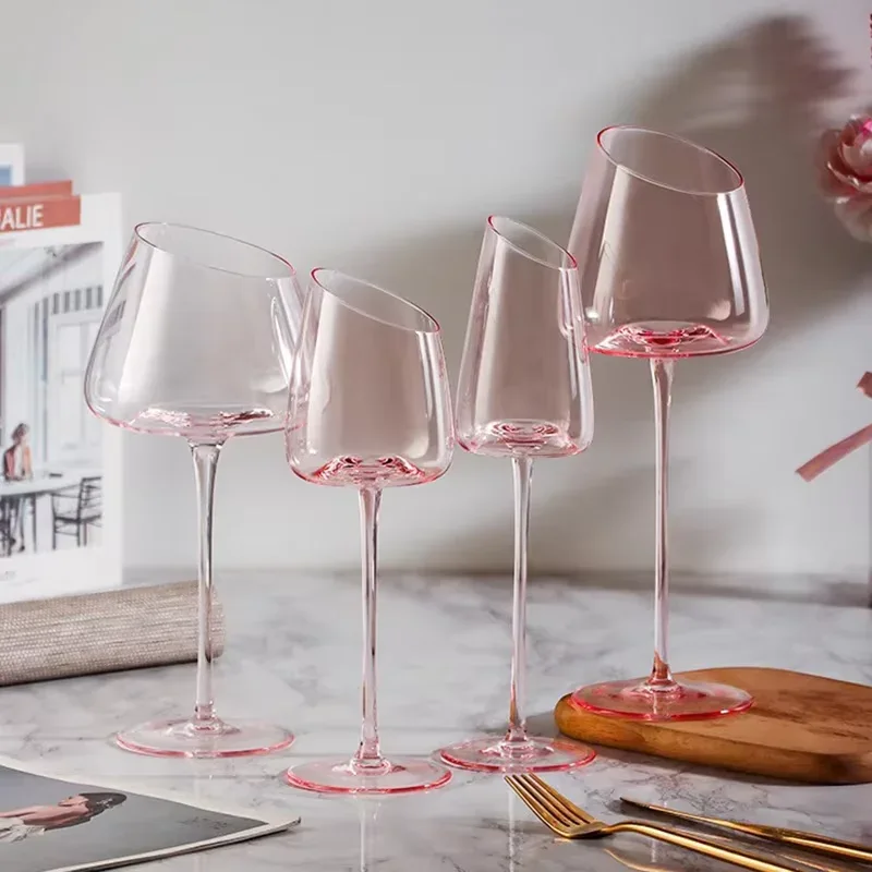 French Pink Flamingo Red Wine Glasses Set Crystal Glass Goblet Creative Inclined Mouth Concave Bottom Champagne Wine Cup Blue