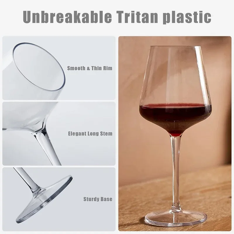 MICHLEY 2/4/6PCS Set Unbreakable Plastic Wine Glass High Quality Goblet Transparent Tritan Plastic Wine Juice Drink Cup Party