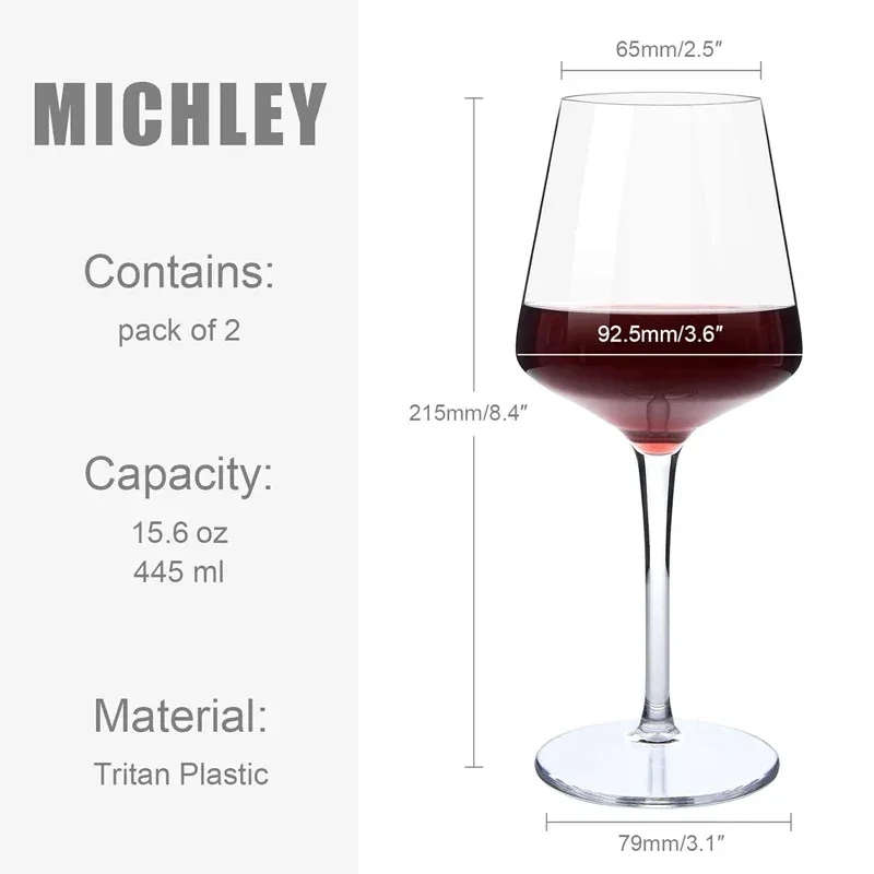 MICHLEY 2/4/6PCS Set Unbreakable Plastic Wine Glass High Quality Goblet Transparent Tritan Plastic Wine Juice Drink Cup Party