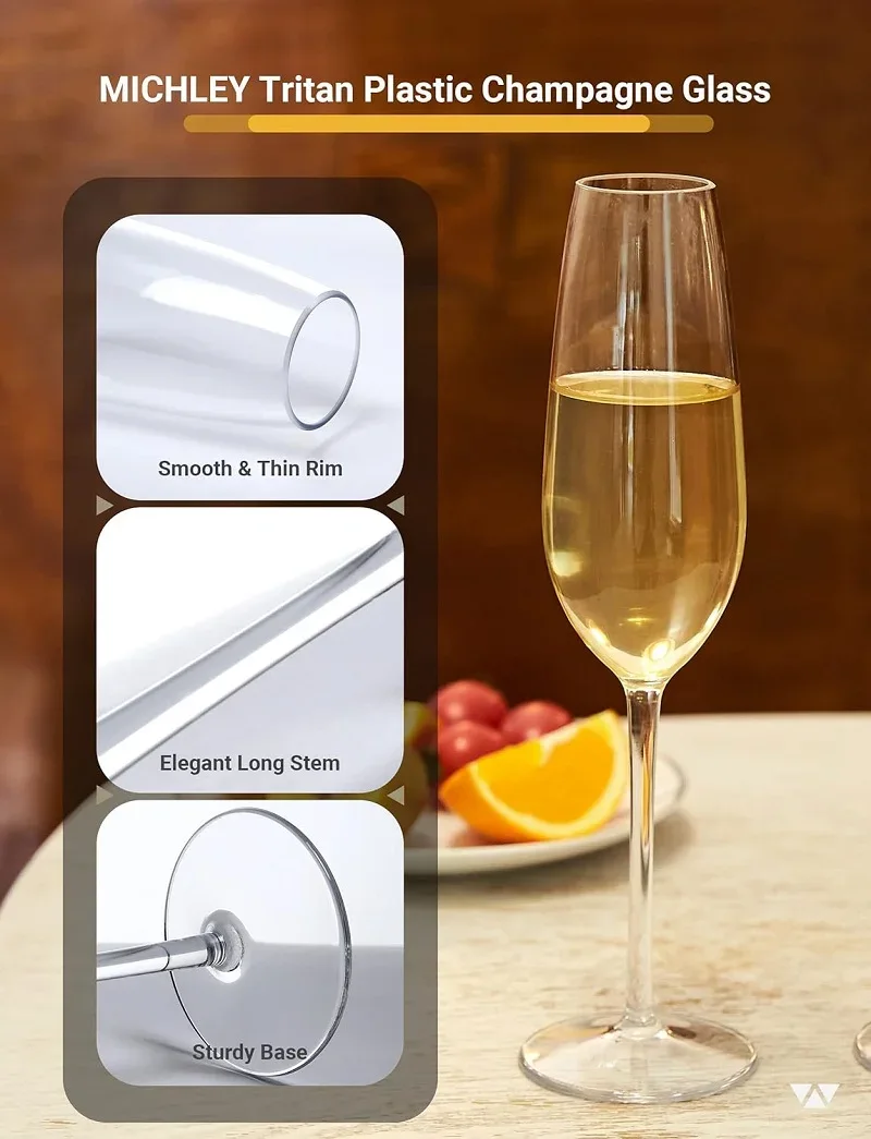 MICHLEY Unbreakable Champagne Flutes Glasses Set Plastic Tritan Sparkling Wine Glass For Wedding Party Picnic Barware 2/4 pcs