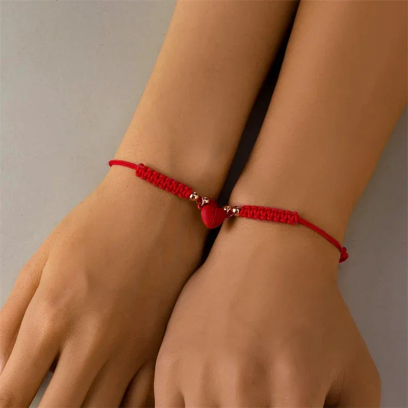Handmade Heart Magnet Bracelet for Women Men Fashion Adjustable Braided Couple Bracelet Lovers Bestie Friendship Jewelry Sets