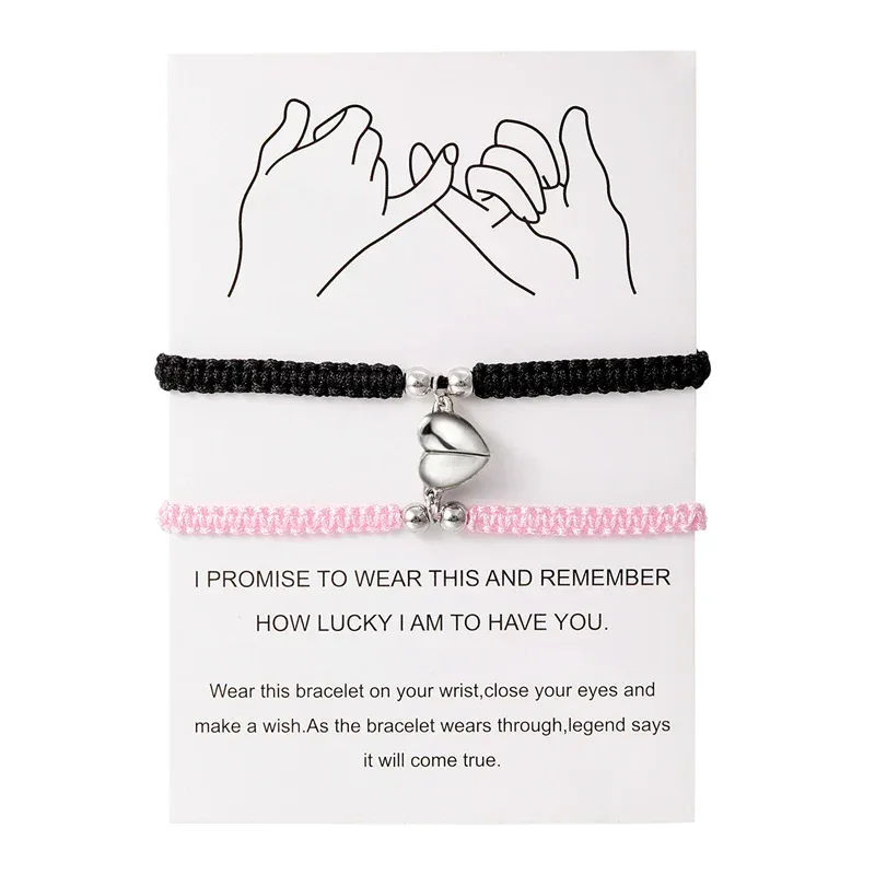 Handmade Heart Magnet Bracelet for Women Men Fashion Adjustable Braided Couple Bracelet Lovers Bestie Friendship Jewelry Sets